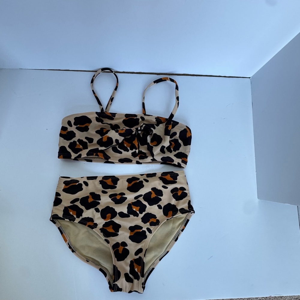 Art Class Leopard Print Kids Bikini - Tan and Black